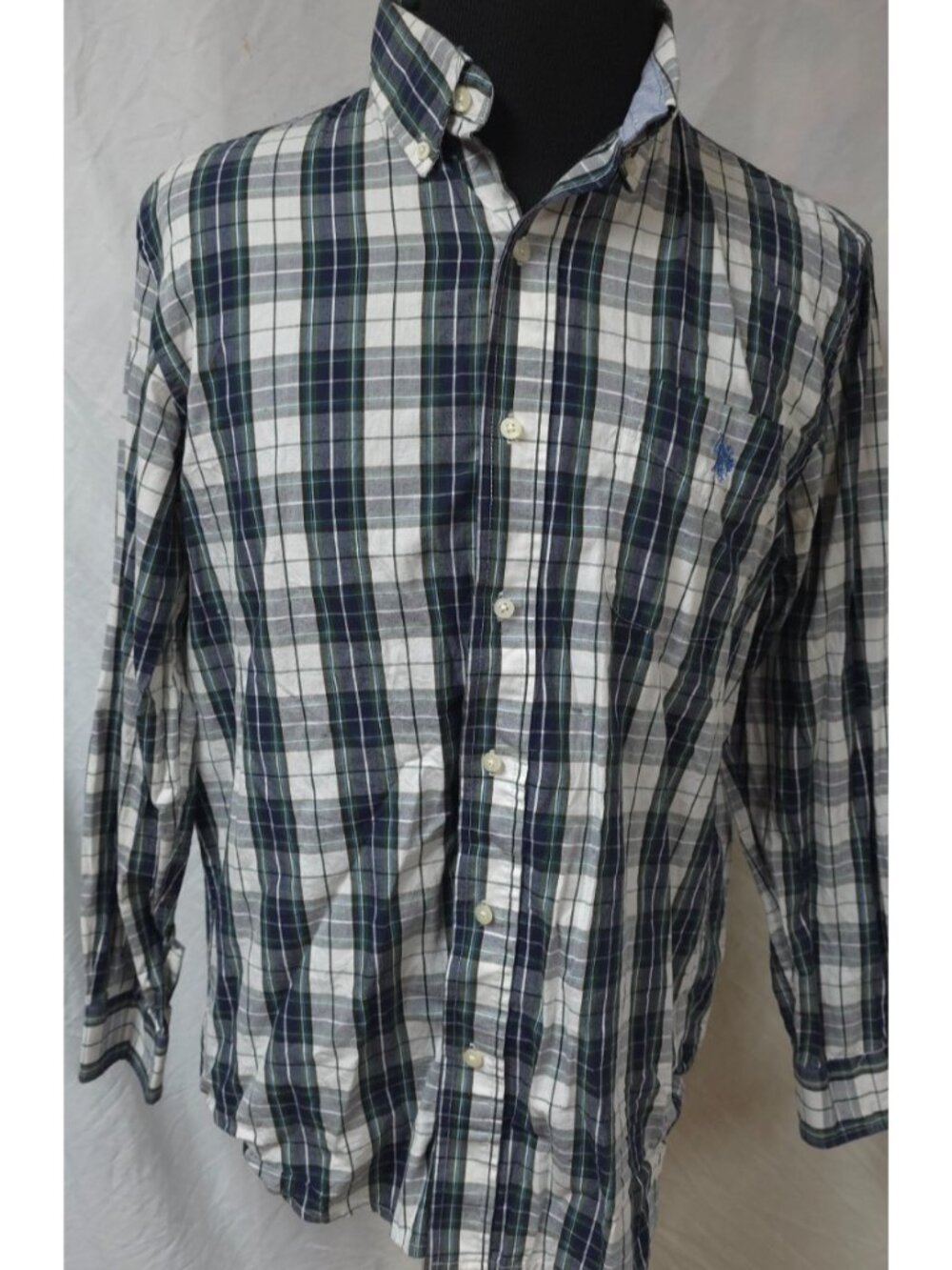 U.S. Polo Assn Mens Large Blue Plaid Button Down Long Sleeve Logo Shirt